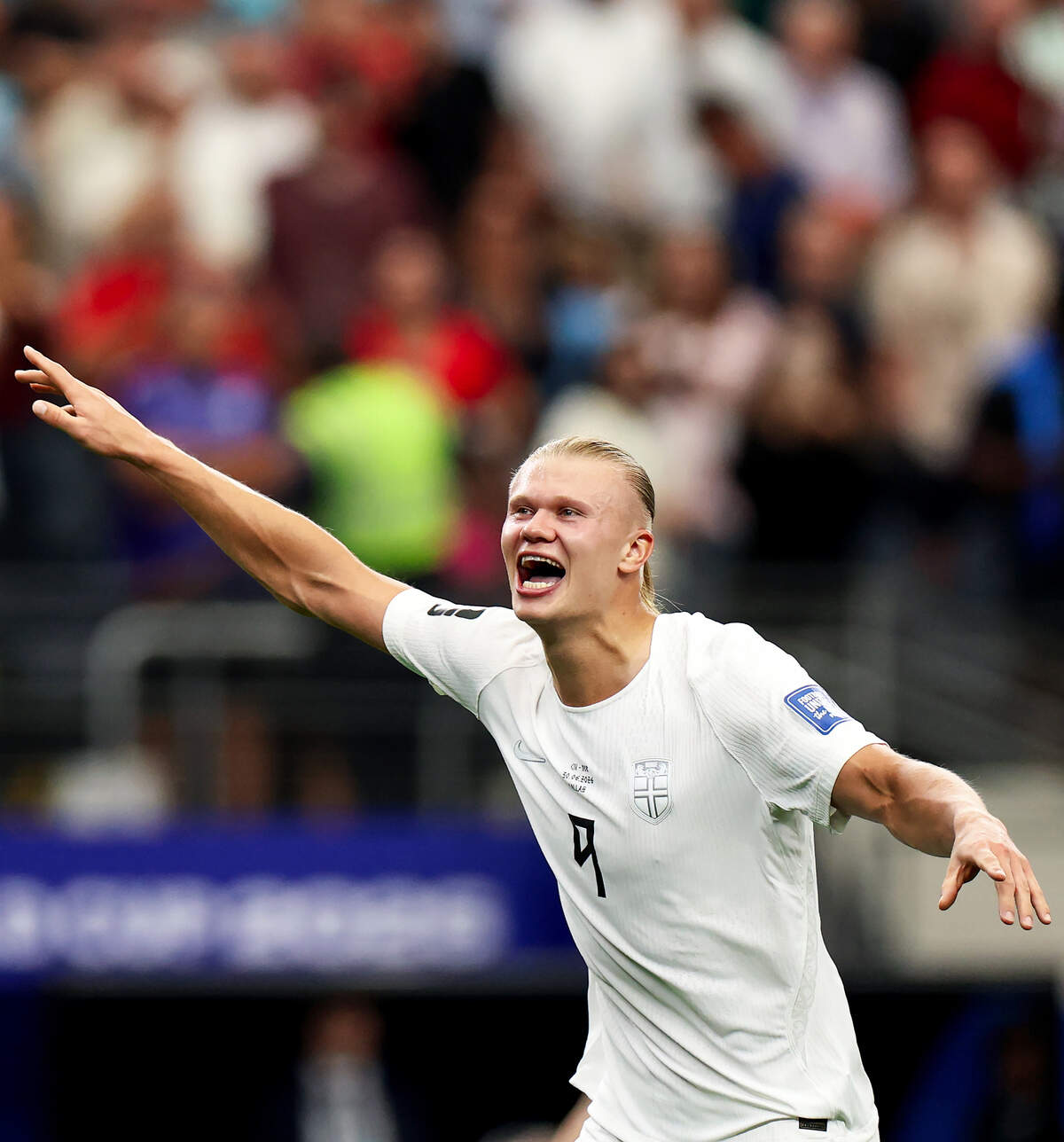 Norway striker Erling Haaland celebrates his team’s victory over Ivory Coast during the 2026 FIFA World Cup knockout match on Tuesday, June 30, 2026, at Dallas Stadium in Arlington.